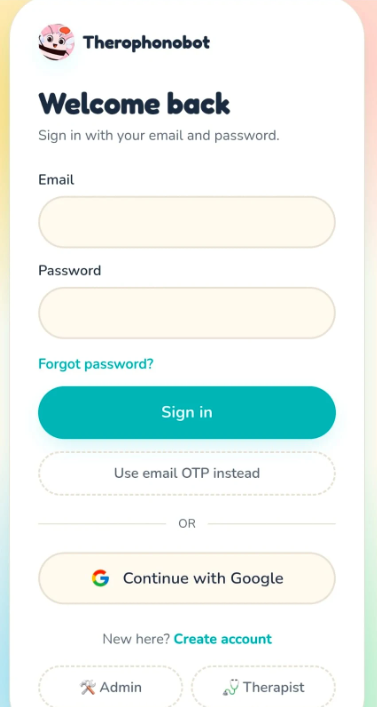 Therophonobot sign-in screen